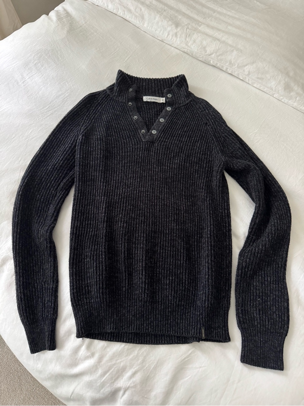 Calvin Klein Men's Charcoal Ribbed Zip-Neck Sweater